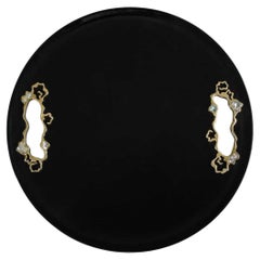 Vassoio Nuvole Celestiali Nero Grande in Wood Wood e Ottone Laccato, Viya By Vikram Goyal