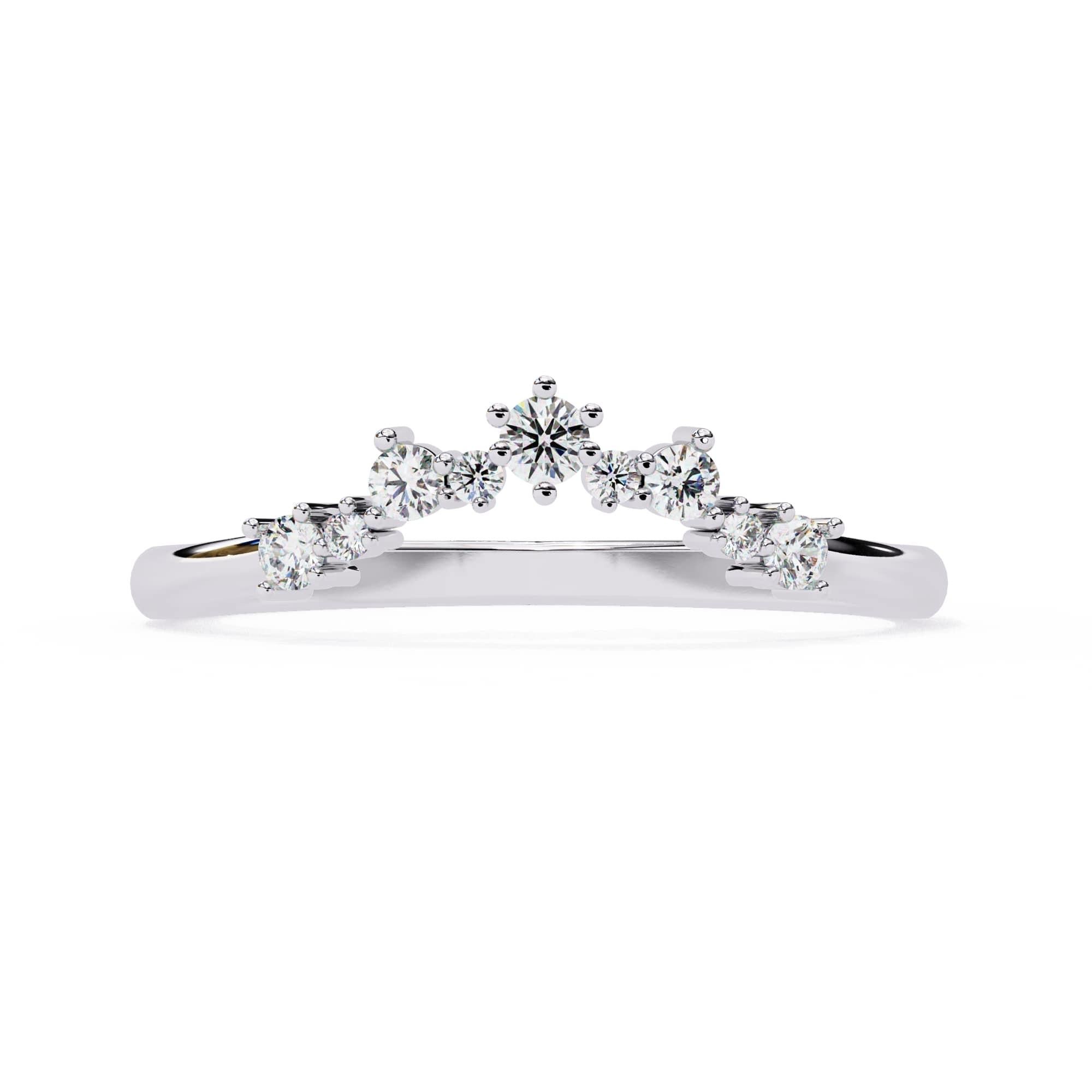 Moderno Anello Corona Celeste con diamanti naturali in oro bianco 14KT in vendita