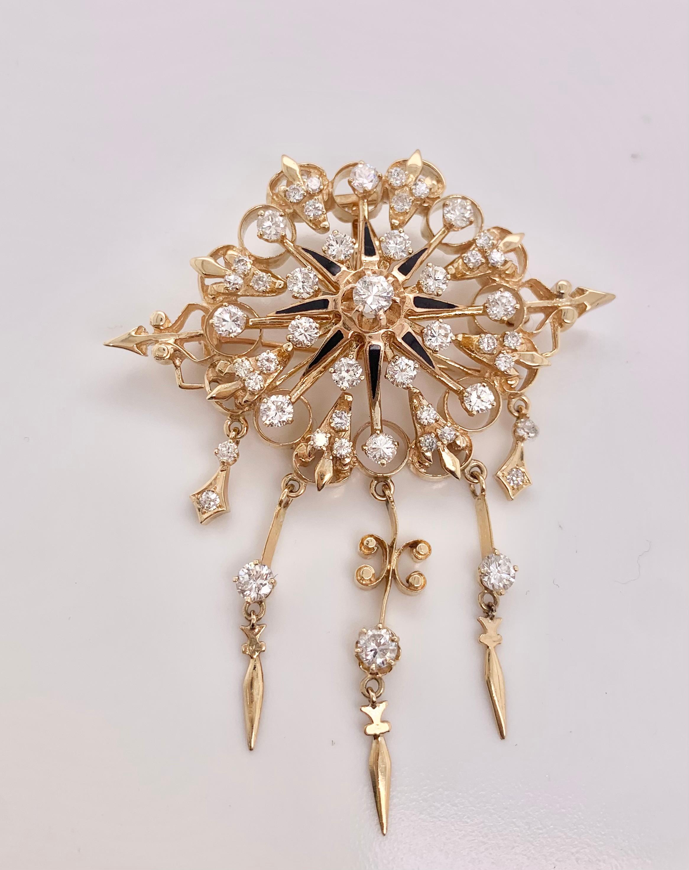 Artisan Celestial Diamond and Enamel Brooch and Pendant For Sale