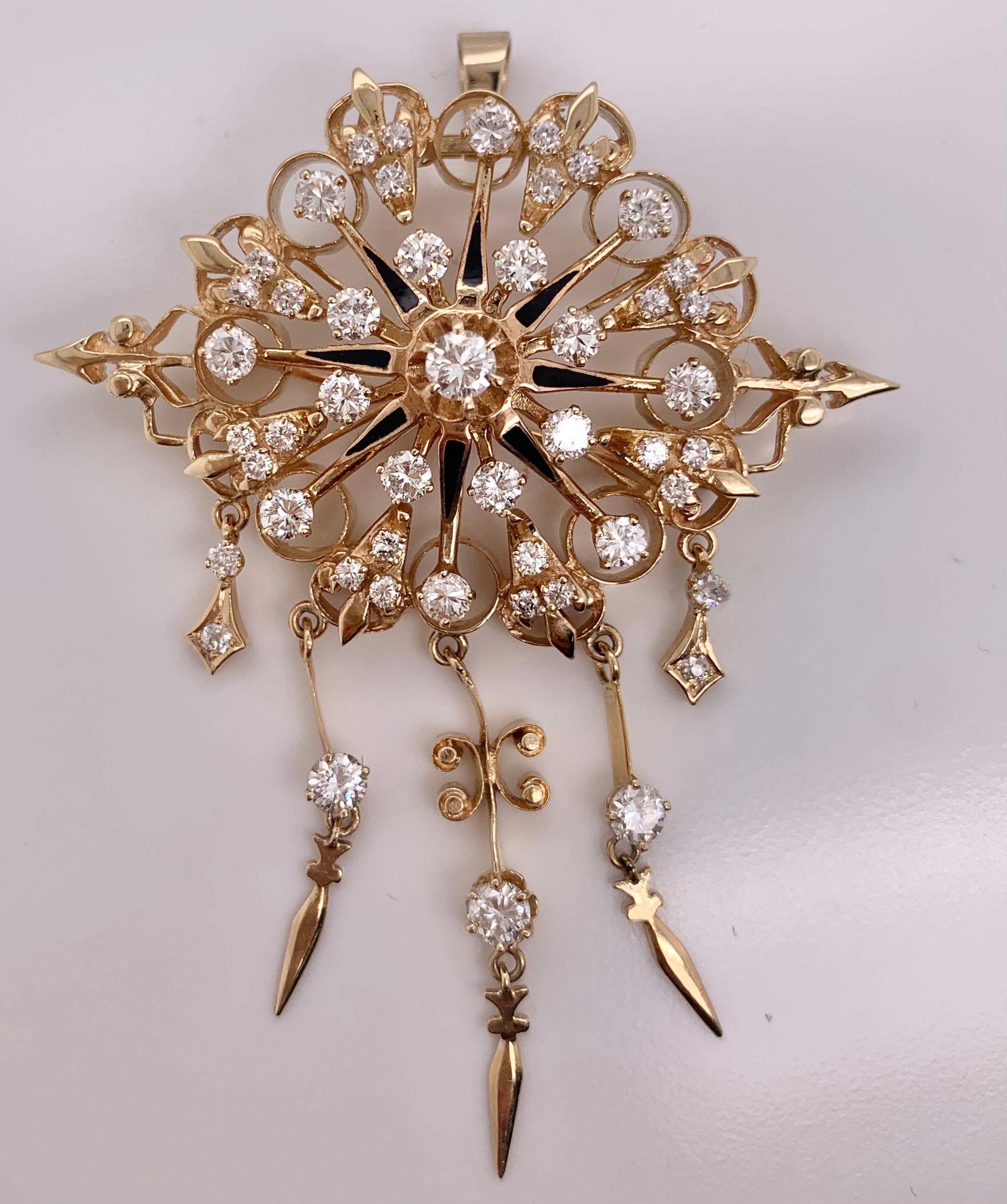 Celestial Diamond and Enamel Brooch and Pendant In Good Condition For Sale In New York, NY
