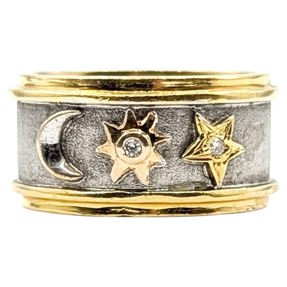 Celestial Diamond Moon, Sun & Star Ring in 18k Two Tone Gold