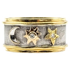 Celestial Diamond Moon, Sun & Star Ring in 18k Two Tone Gold