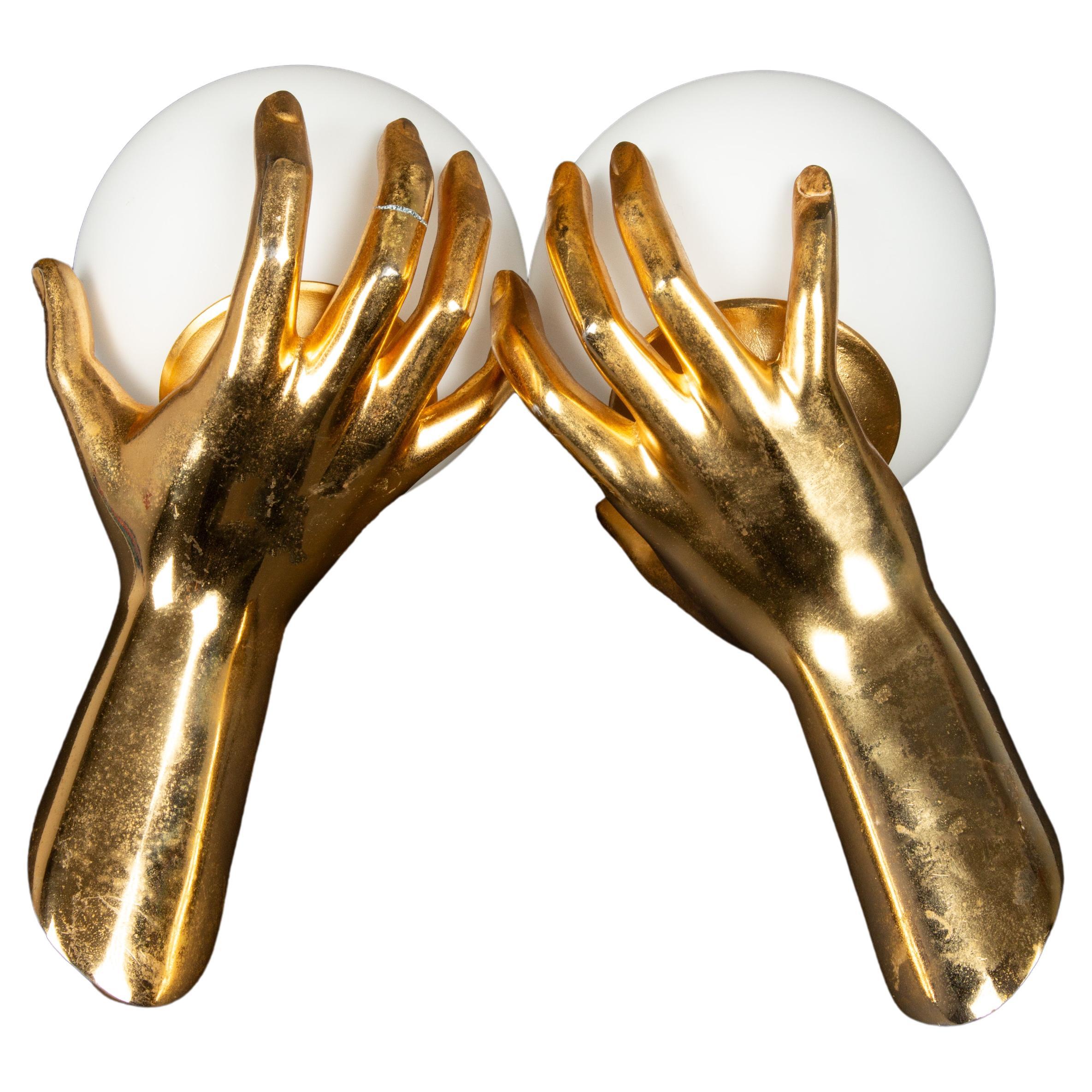 Celestial Elegance: Maison Arlus Gilt Bronze Hand Sconces- 1970's For Sale