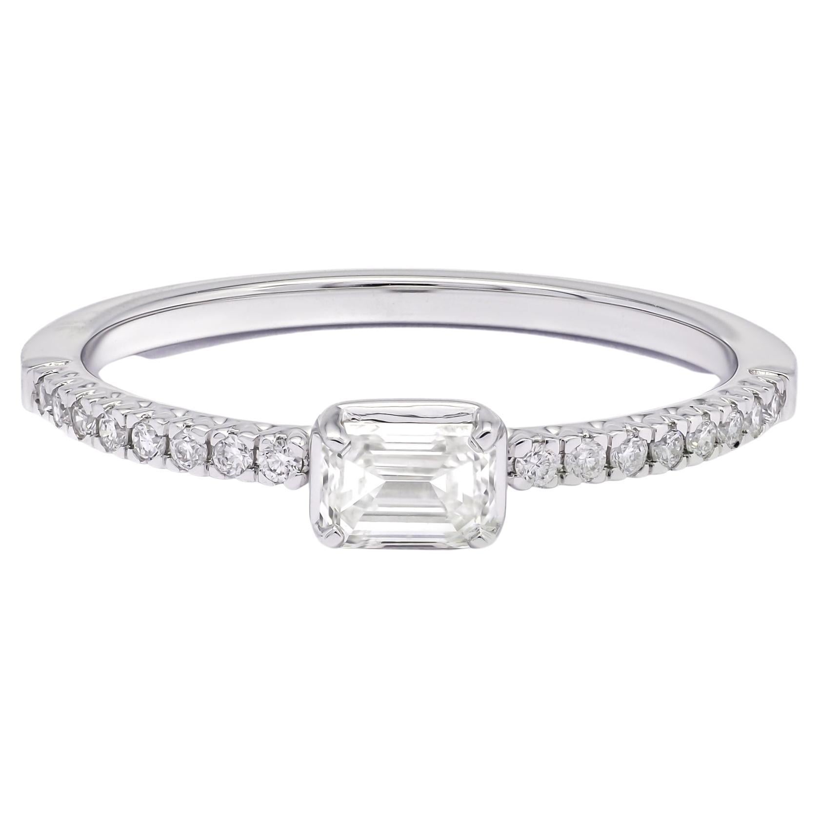 18KT White Gold Natural Diamonds The Radiant Emerald Cut Solitaire Ring  For Sale