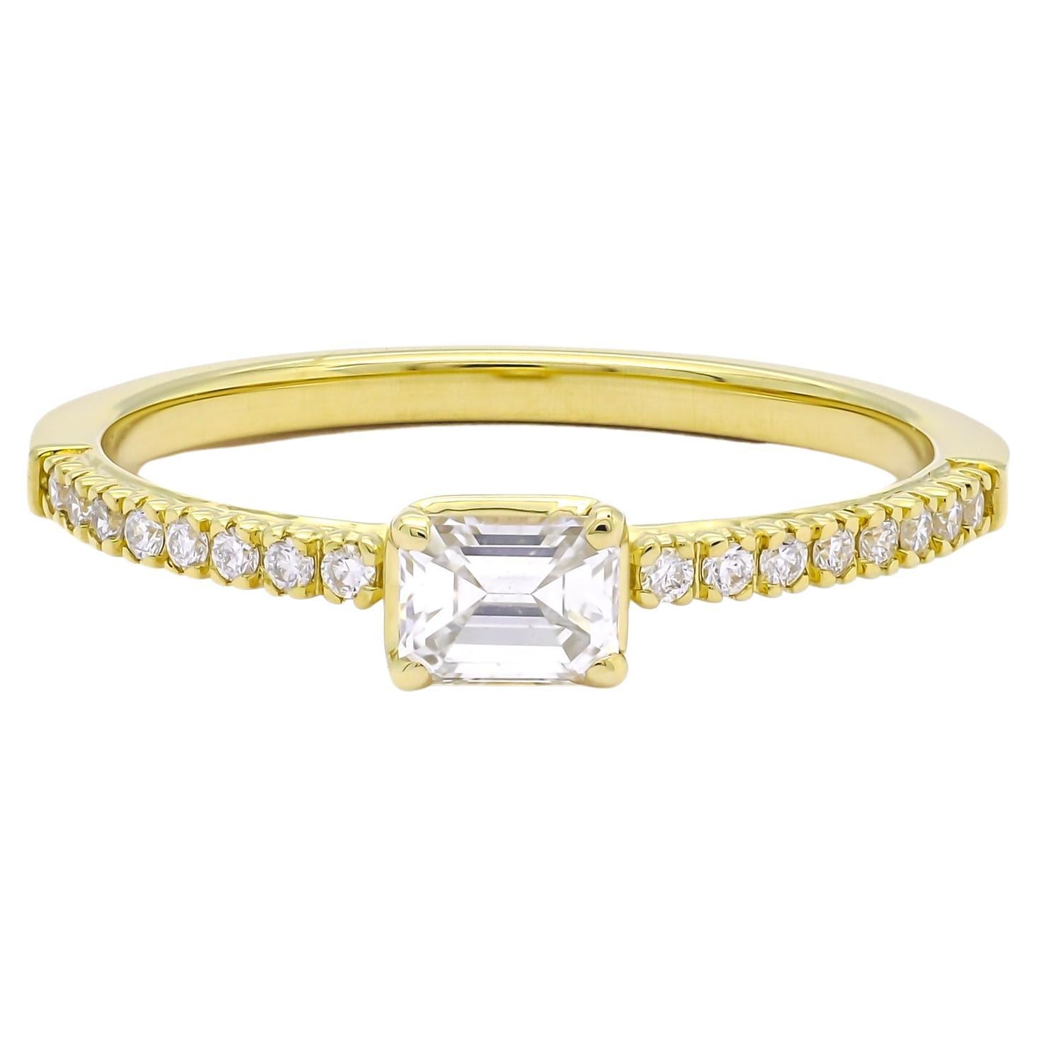 Natural Diamond 0.37CT 18KT Yellow Gold 0.25CT Natural Emerald Engagement Ring