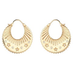 Celestial Etched 14K (or 18k upon request) Yellow Gold Starburst Hoop Earrings