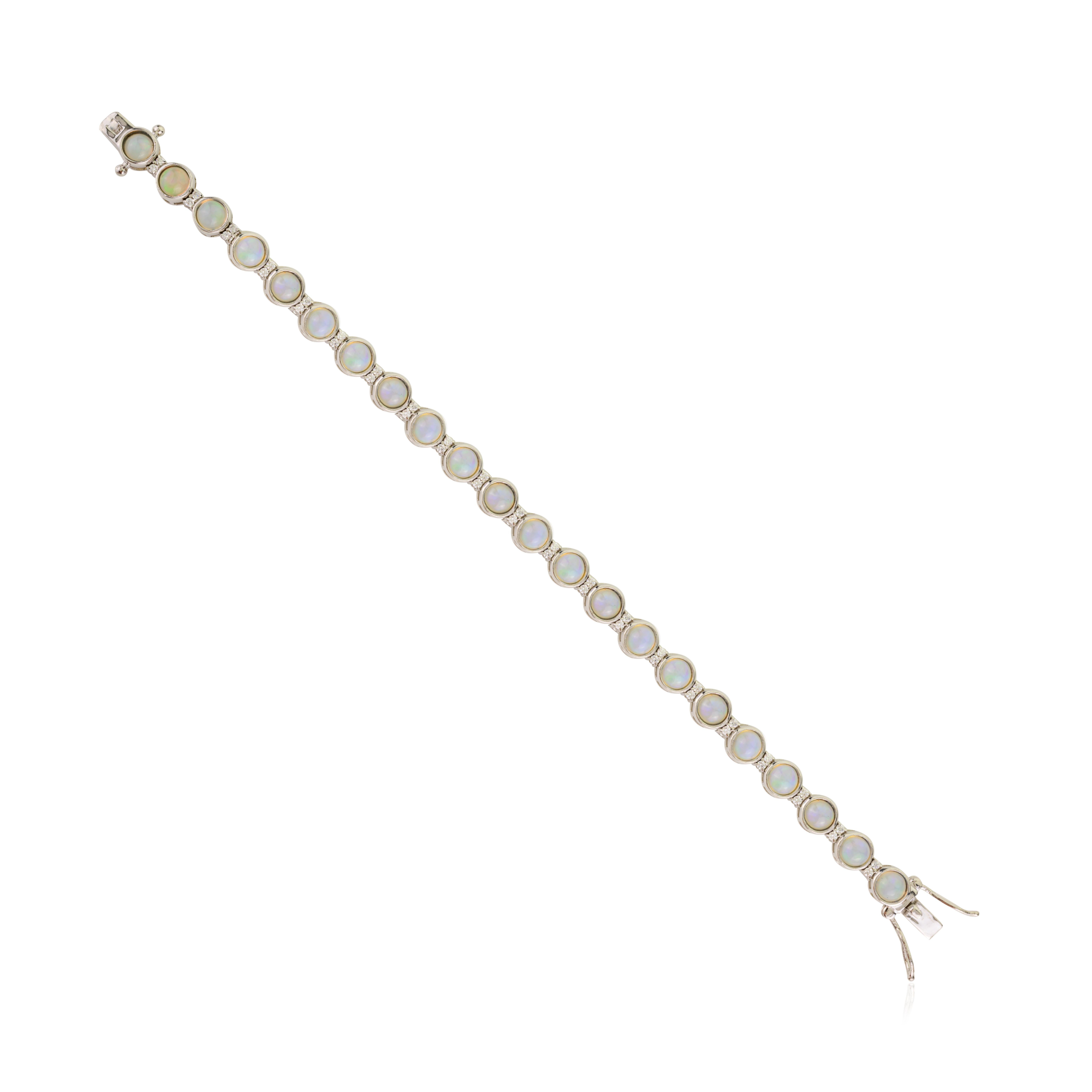 Himmlisches Feuer Natürlicher Äthiopischer Opal mit CZ Tennisarmband in 925 Silber (Zeitgenössisch) im Angebot