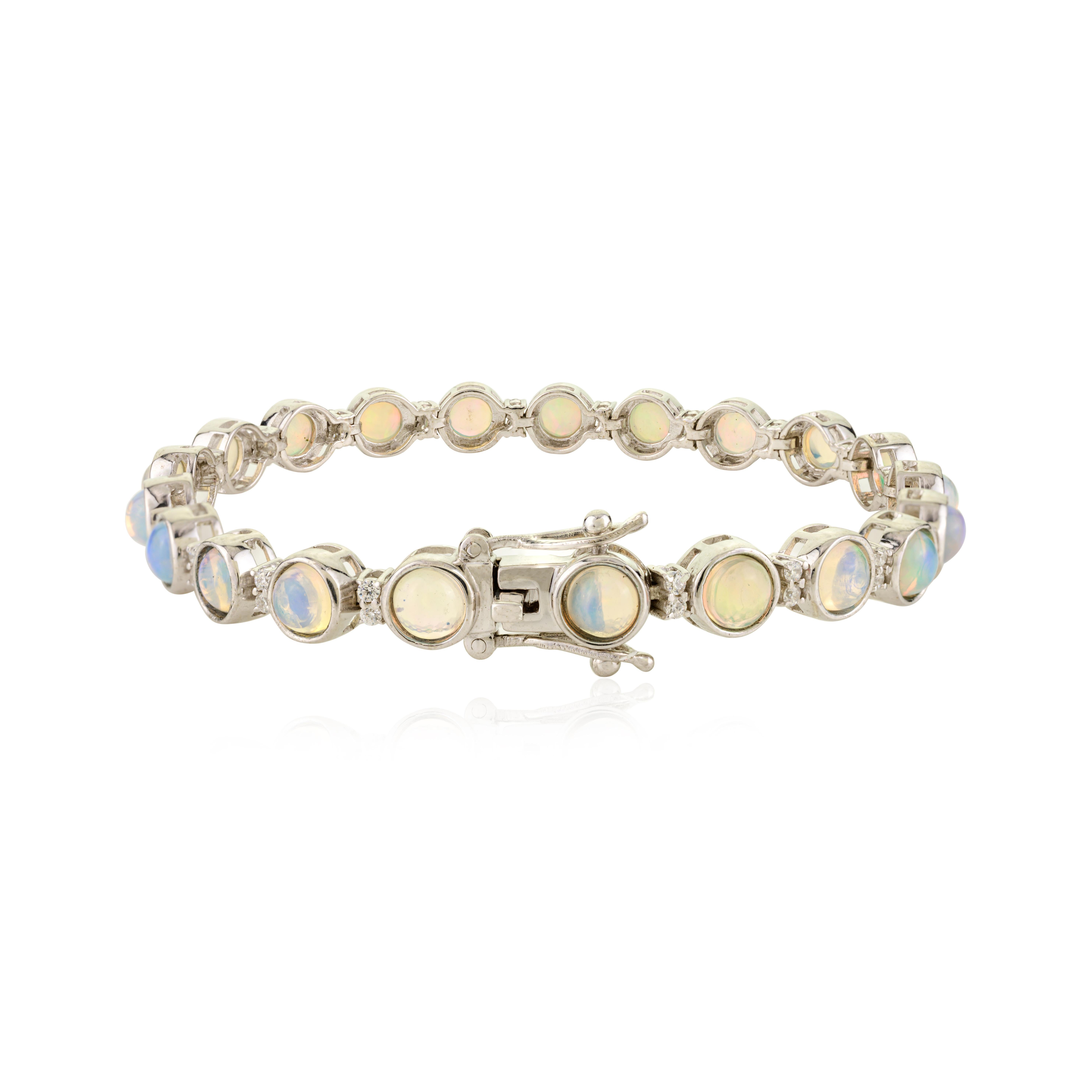 Himmlisches Feuer Natürlicher Äthiopischer Opal mit CZ Tennisarmband in 925 Silber im Zustand „Neu“ im Angebot in New York, NY