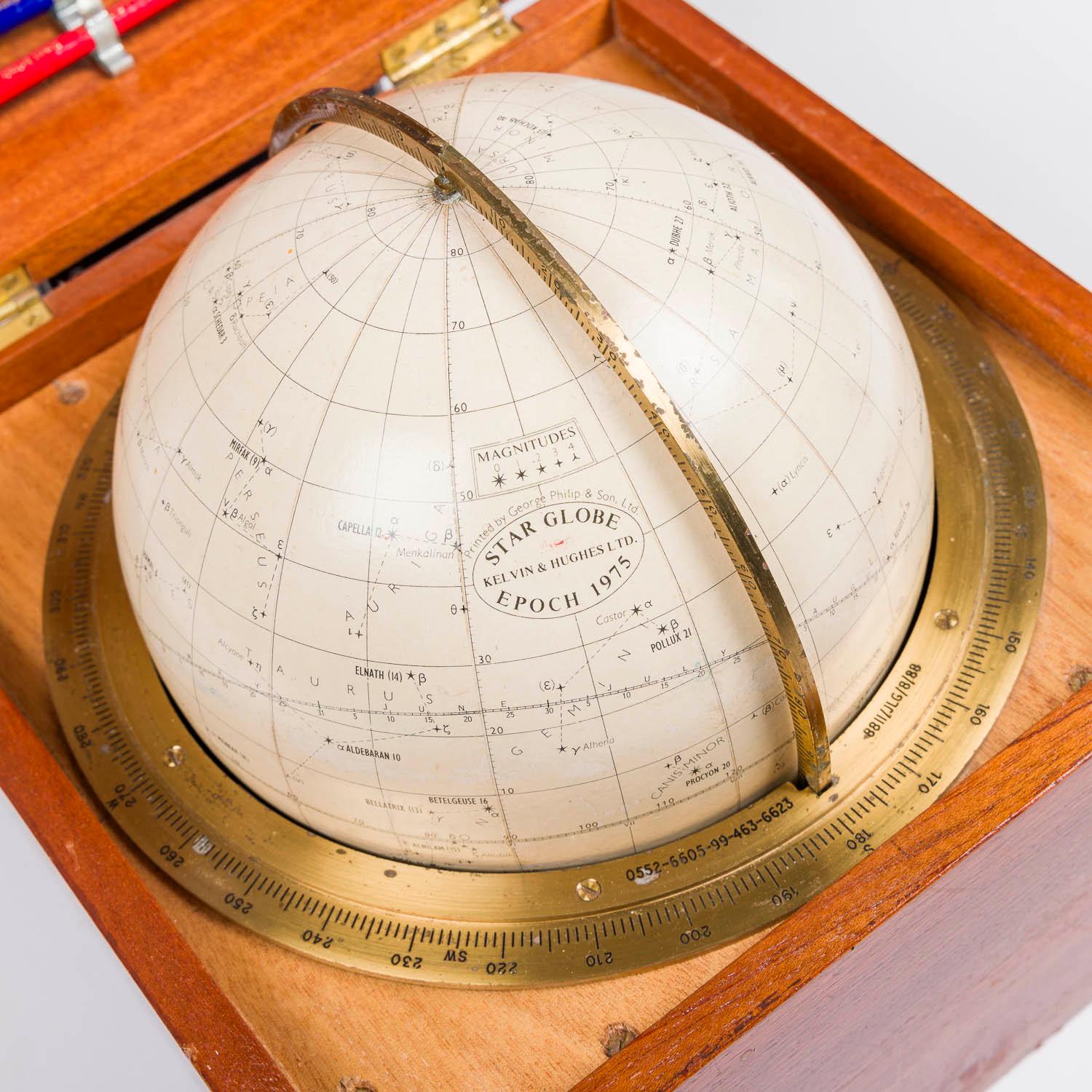 20th Century Celestial globe by Kelvin & Hughes, in original case with accessories   For Sale