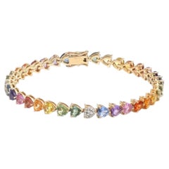 Celestial Heart Rainbow Sapphire & Diamond 14K (Custom) Gold Tennis Bracelet
