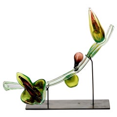 Celestial Hybrid, a green & amber botanical glass artwork by Michèle Oberdieck