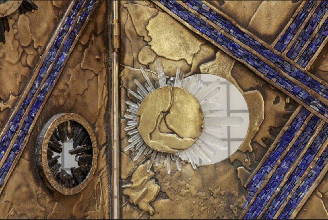 Paravento a tre pannelli in bronzo e cristallo di Christopher Boots, di ispirazione celestiale in vendita 4