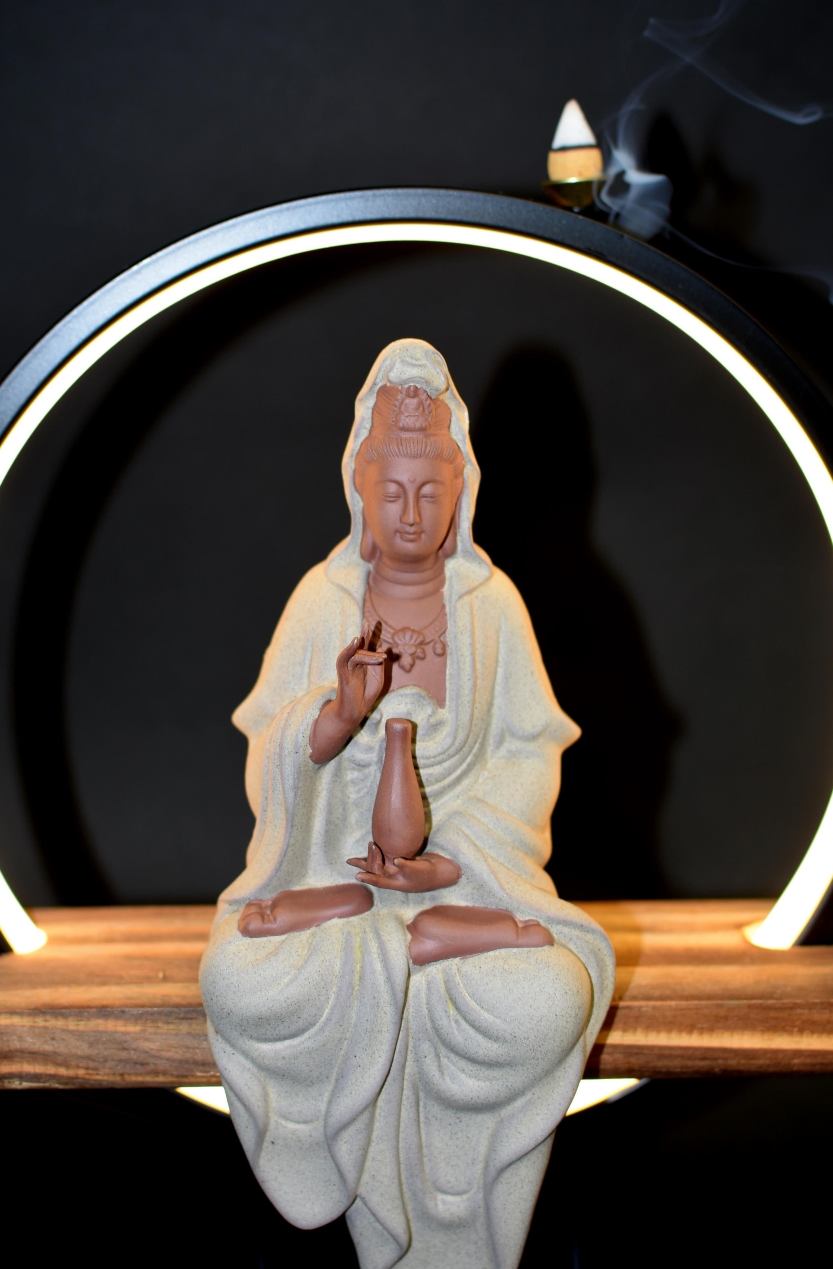 Celestial Kwan Yin Reverse Incense Burner Lamp For Sale 7