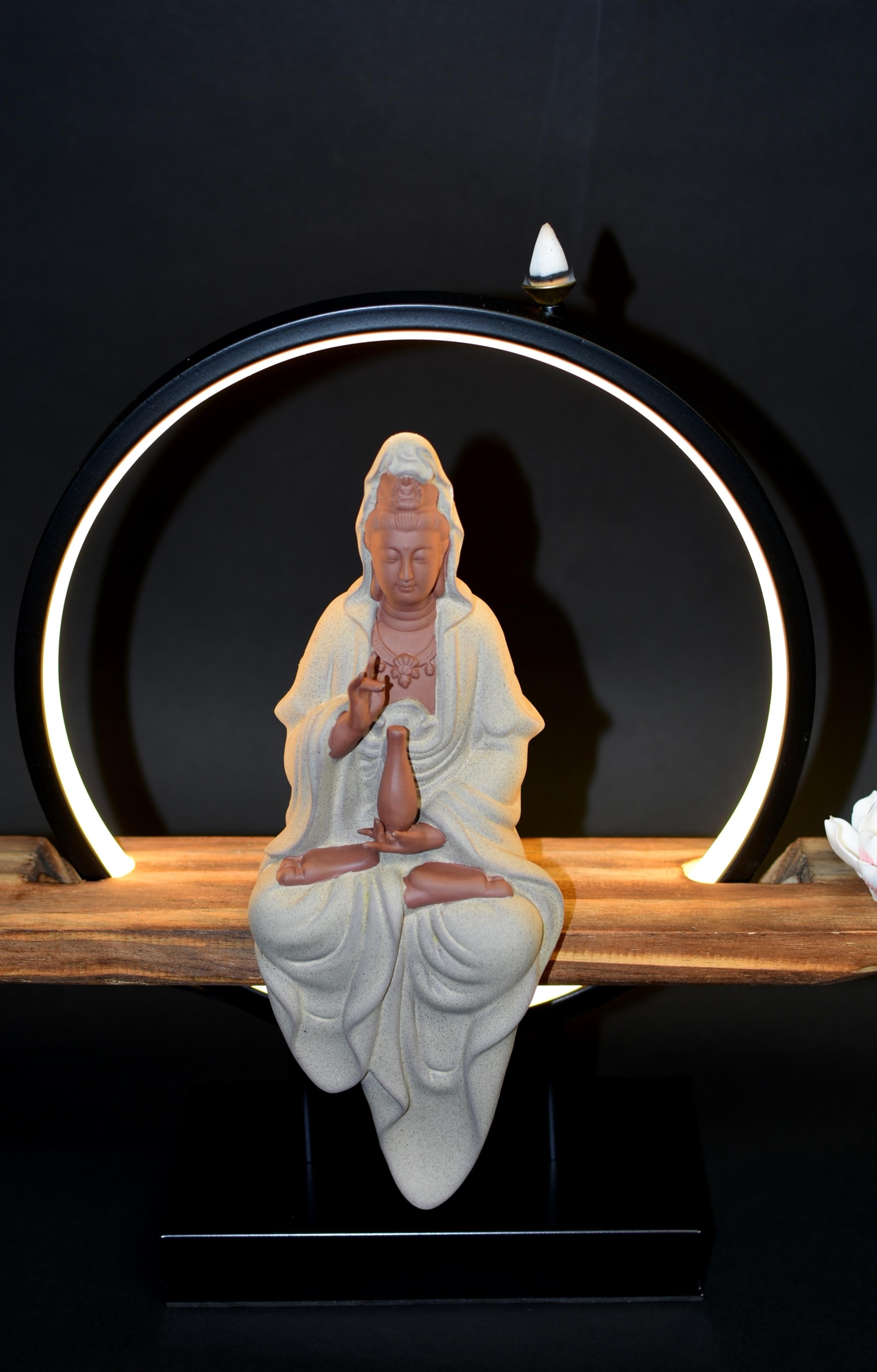 Celestial Kwan Yin Reverse Incense Burner Lamp For Sale 8