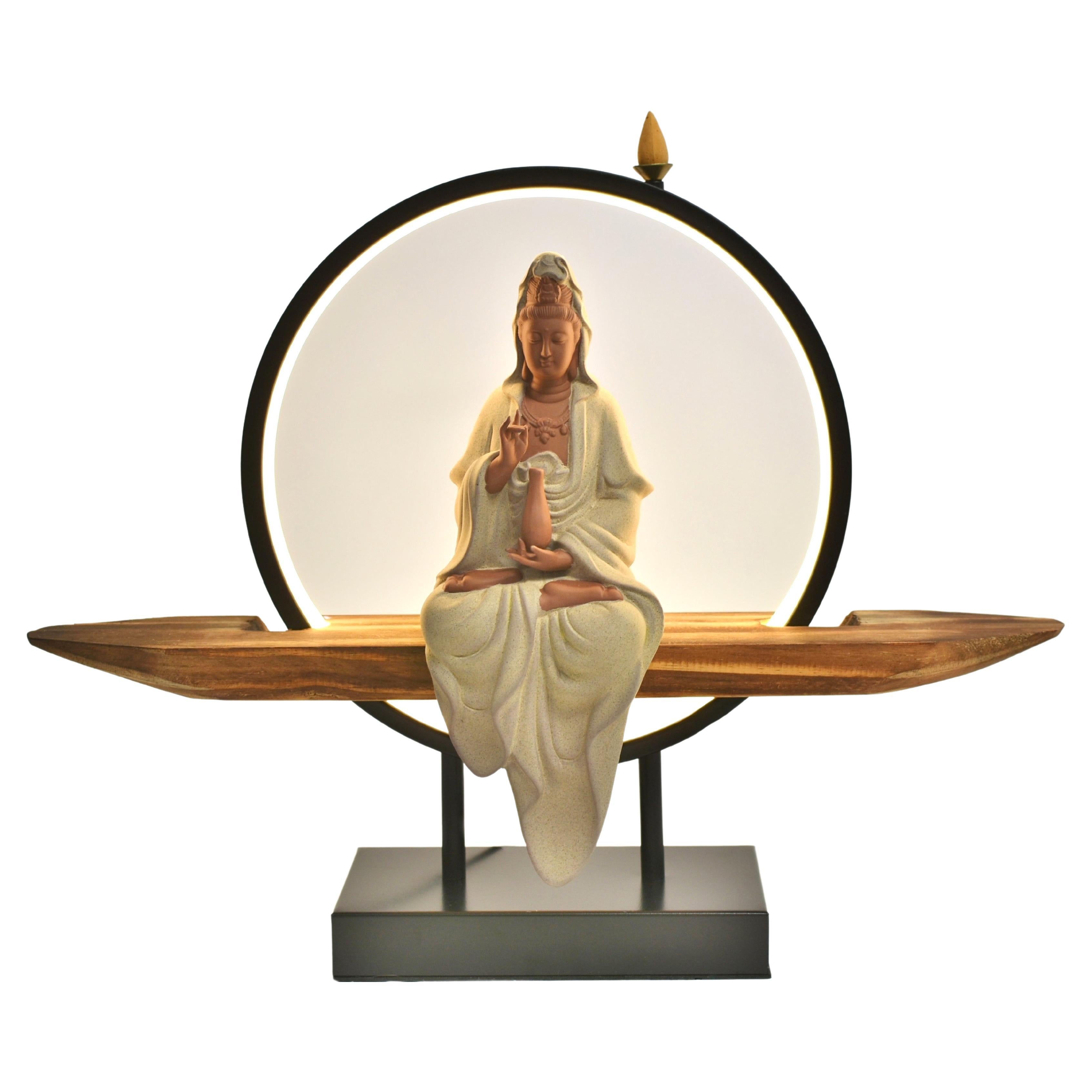 Celestial Kwan Yin Reverse Incense Burner Lamp For Sale