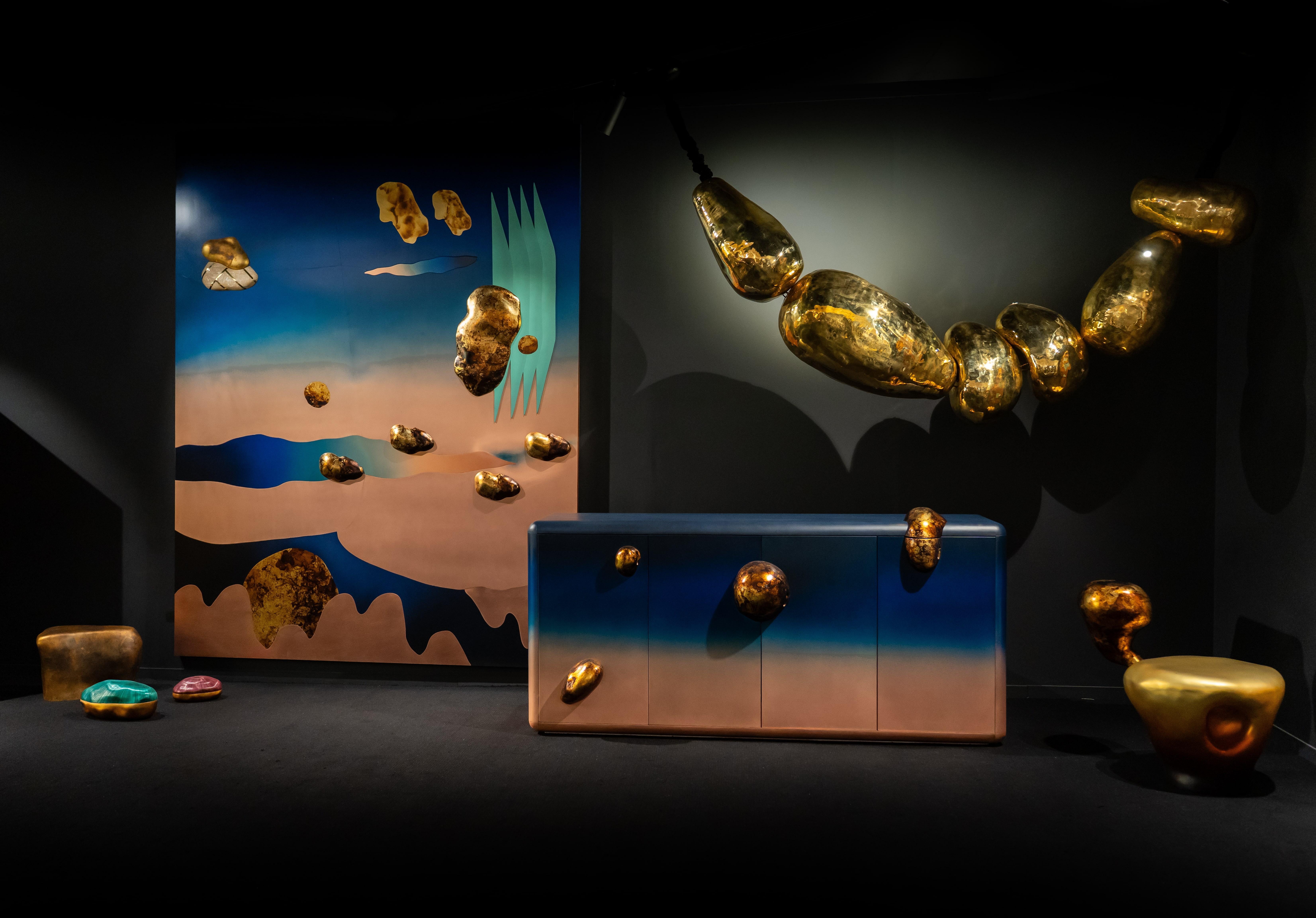 Cast Celestial Loop Brass Hanging Light For Sale