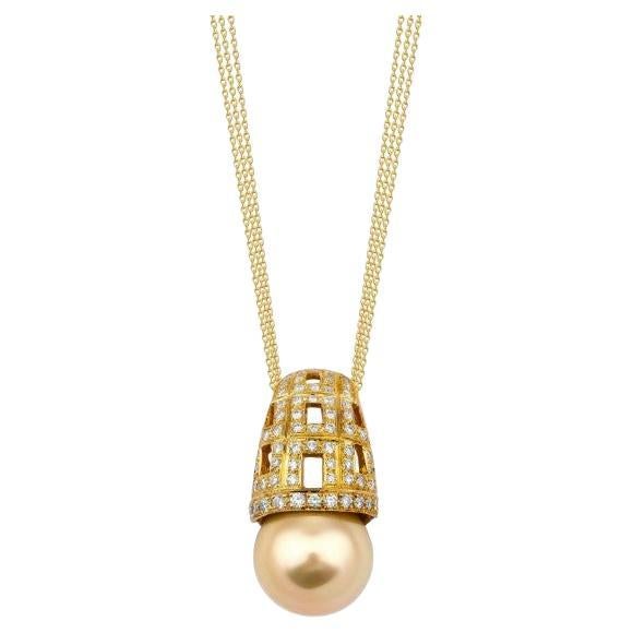 Mallorca Pearl And 1.10ct Diamond Solid Gold Necklace For Sale