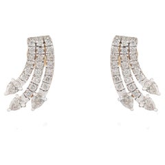 Celestial Marquise Diamond Triple-Row Wing Stud Earrings in 14K Yellow Gold