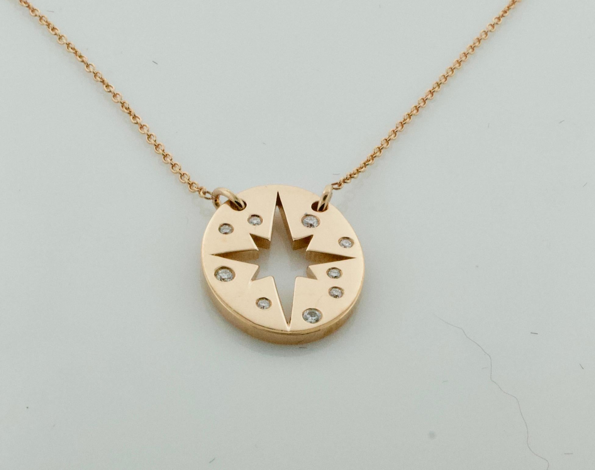 Modern Celestial Pendant Diamond Necklace in Rose Gold For Sale