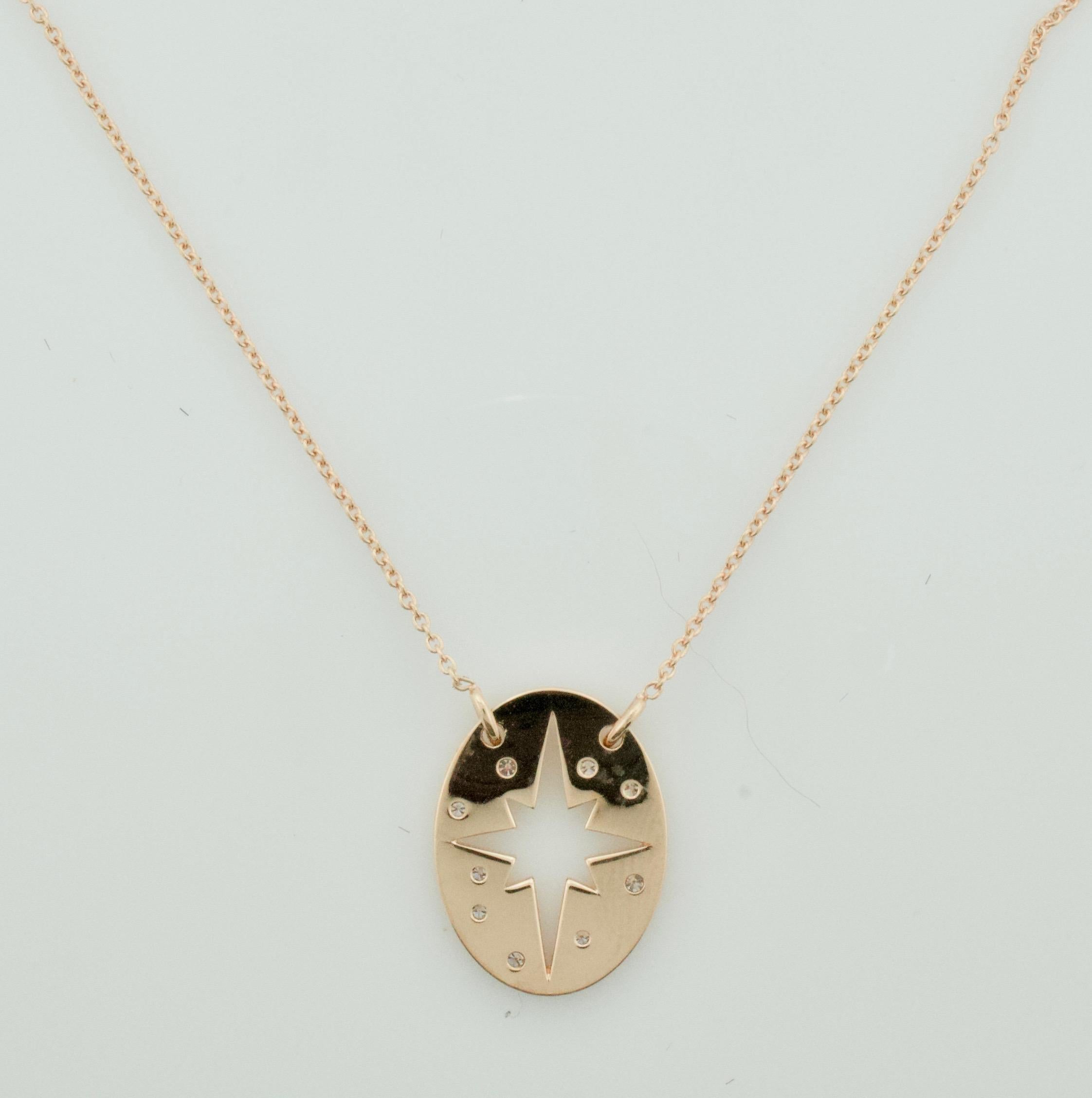 Round Cut Celestial Pendant Diamond Necklace in Rose Gold For Sale