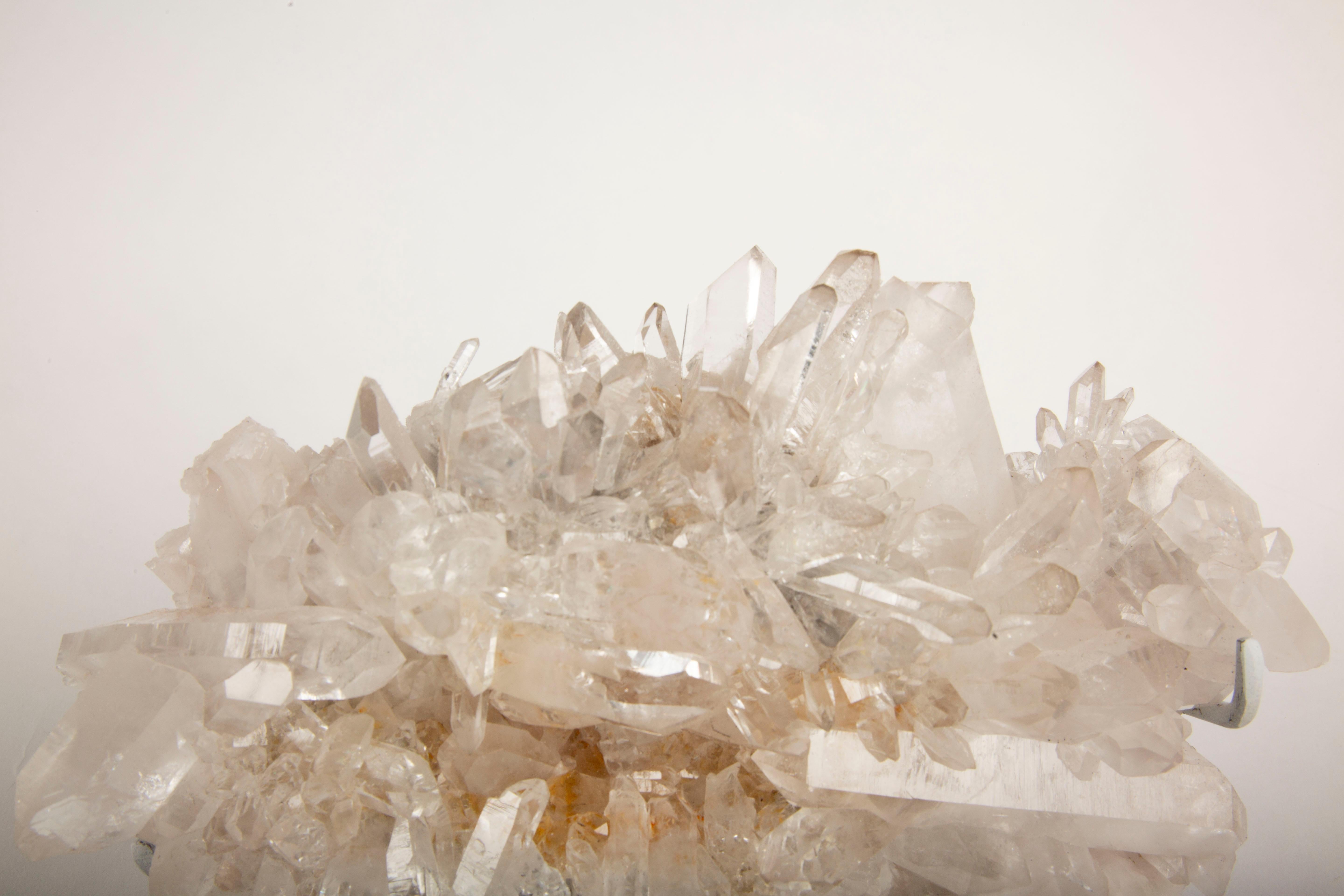 Victorian Celestial Radiance: Radiant Rock Crystal Cluster on Custom Mount