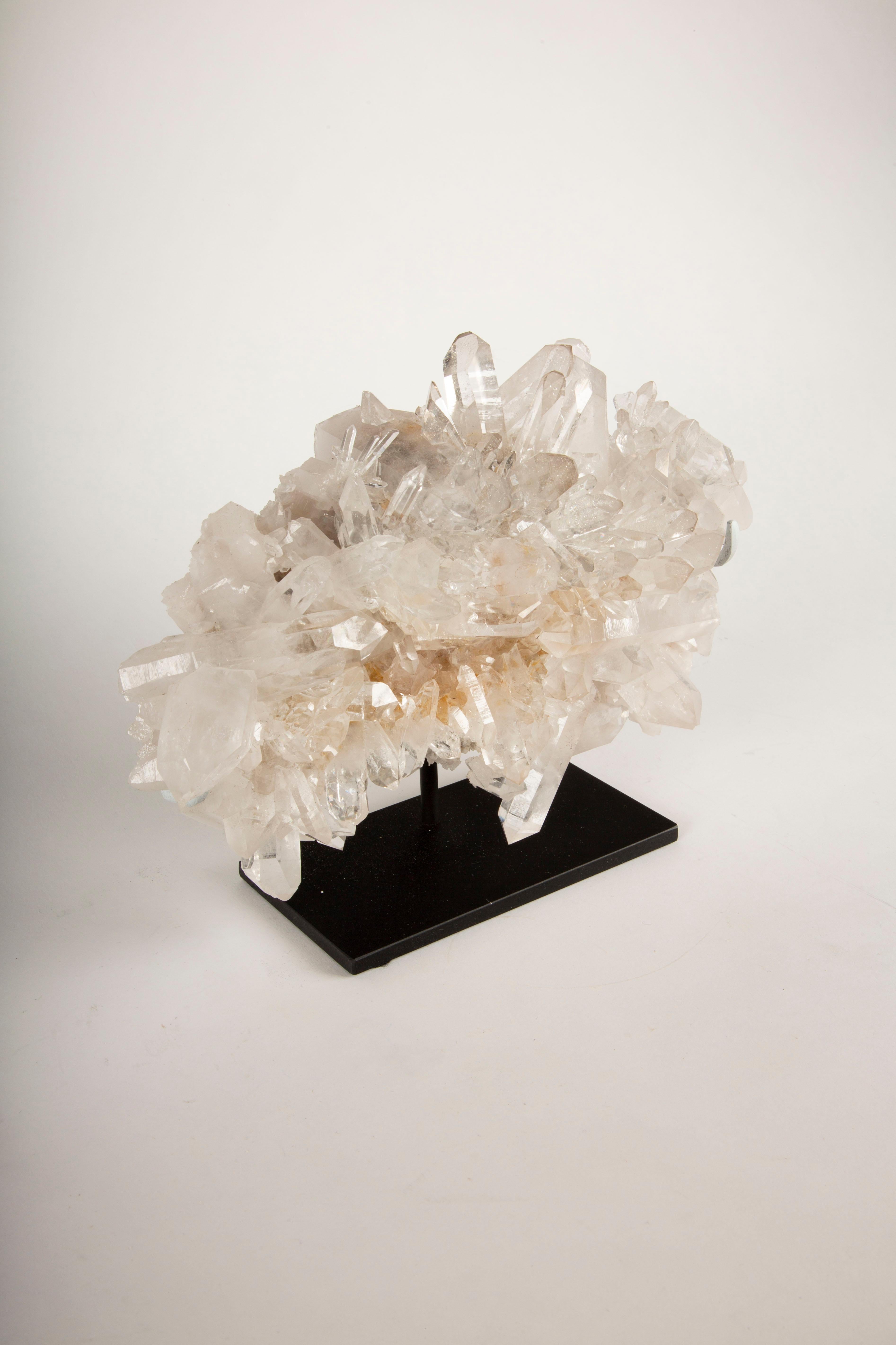 American Celestial Radiance: Radiant Rock Crystal Cluster on Custom Mount