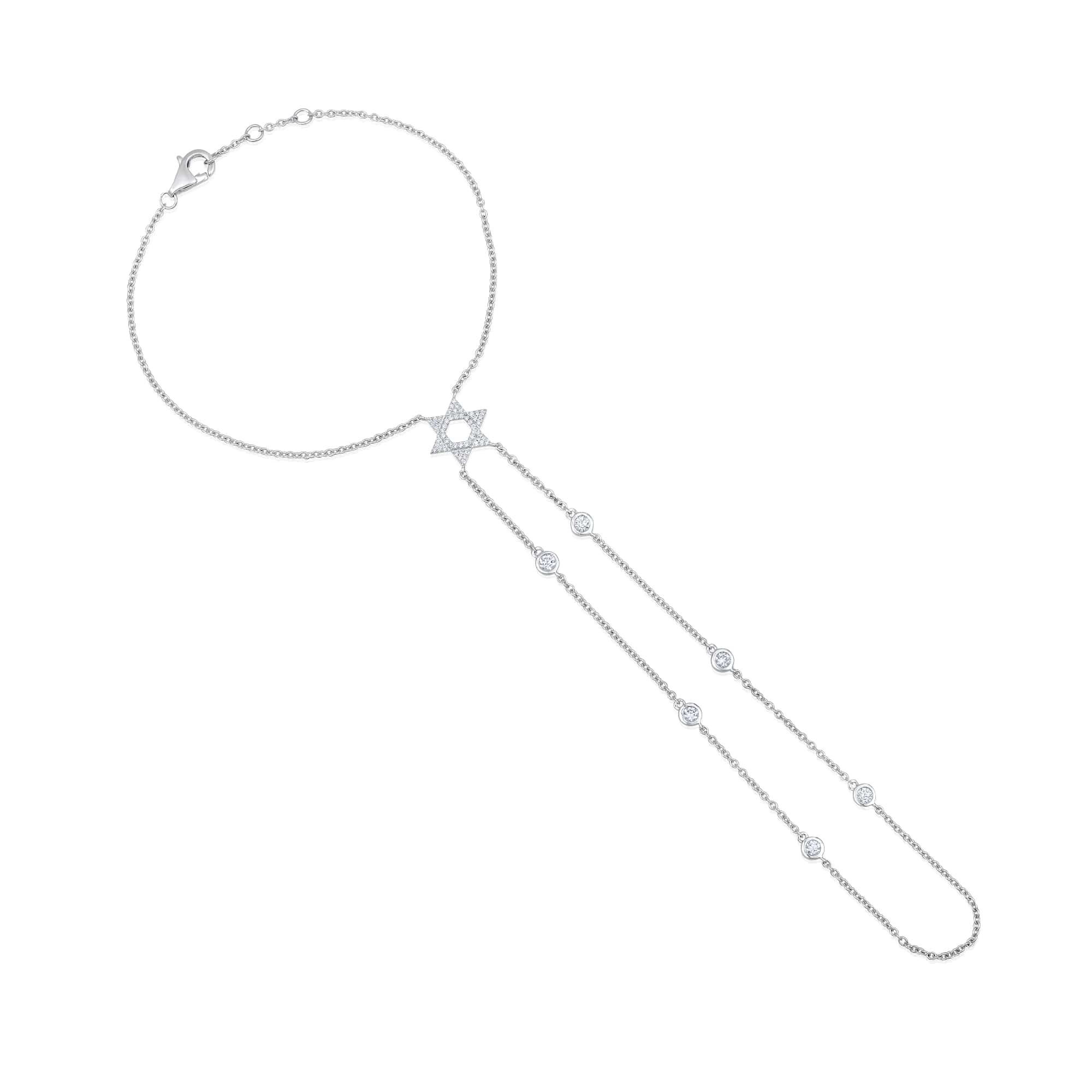 Catena a mano Celestial Star in oro bianco 14 carati (o 18 carati su richiesta) con 60 diamanti In condizioni Nuovo in vendita a Los Angeles, CA