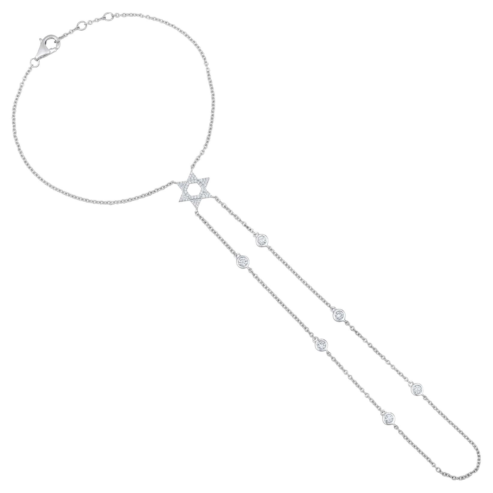 Catena a mano Celestial Star in oro bianco 14 carati (o 18 carati su richiesta) con 60 diamanti in vendita