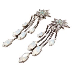 Celestial Starburst Sterling Silver Rhinestone Drop Dangle Earrings