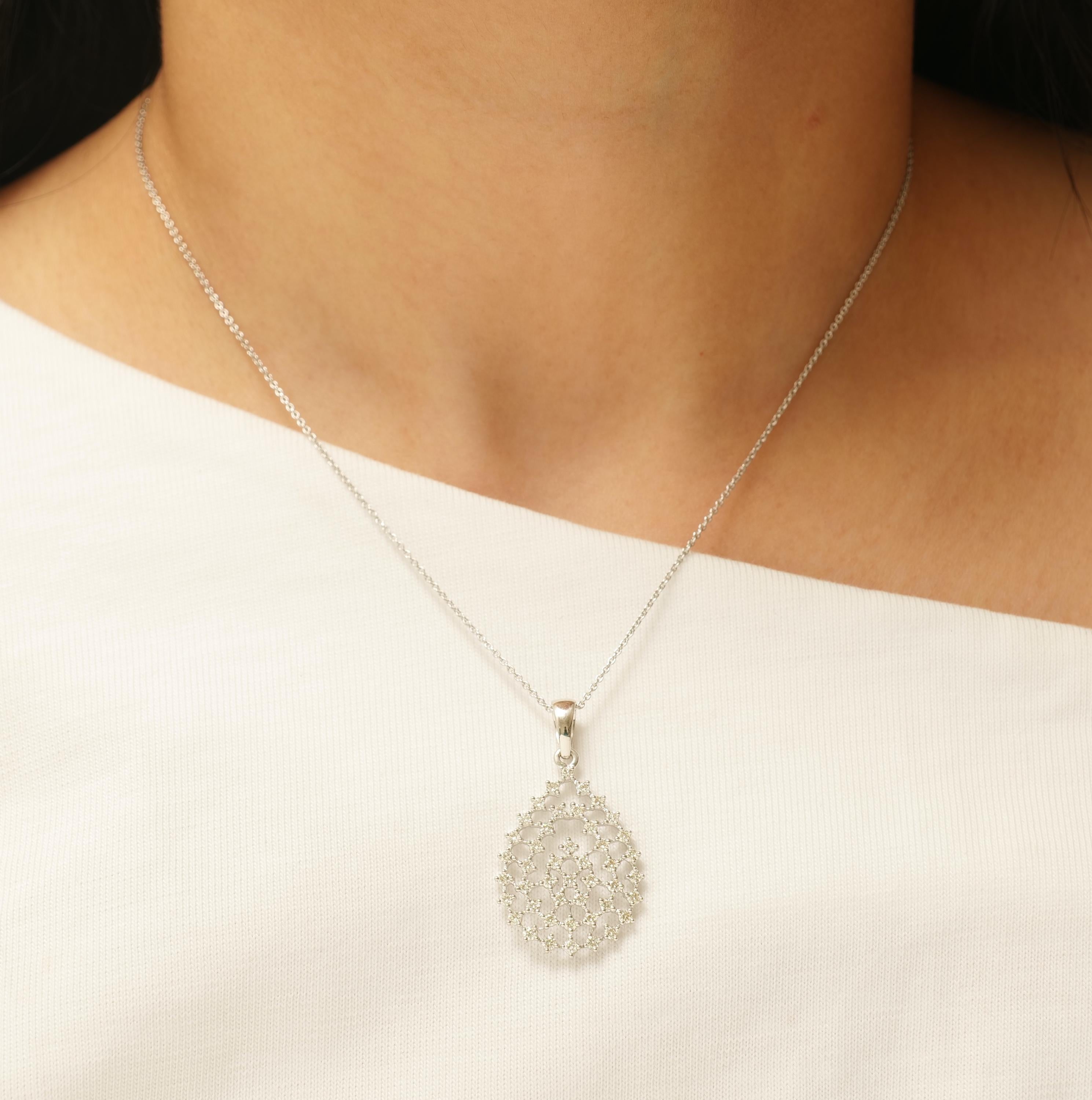 Art déco Collier de diamants en forme de goutte céleste en or massif 14k (certifié) en vente