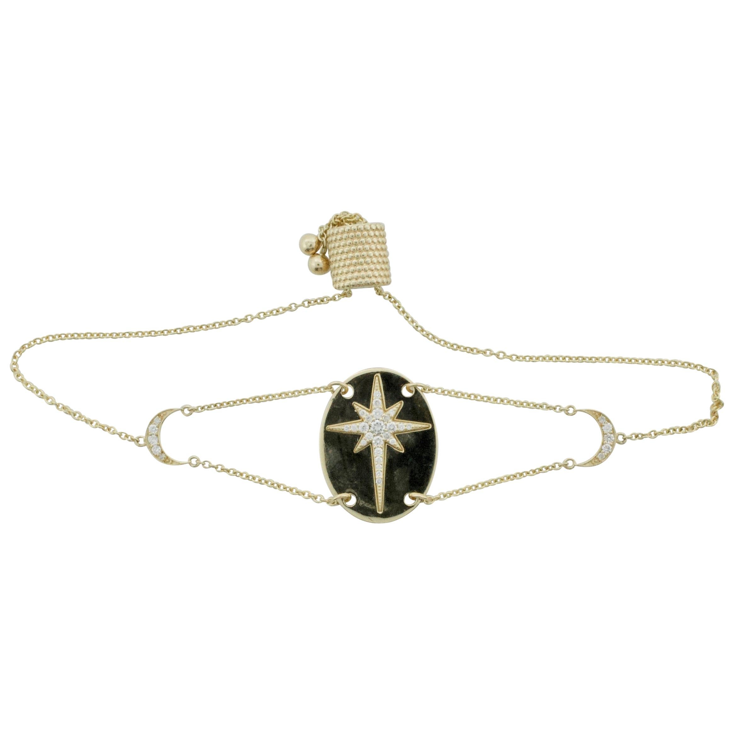 Bracelet céleste « The Moon and The Stars » en or jaune avec diamants et lanière en vente