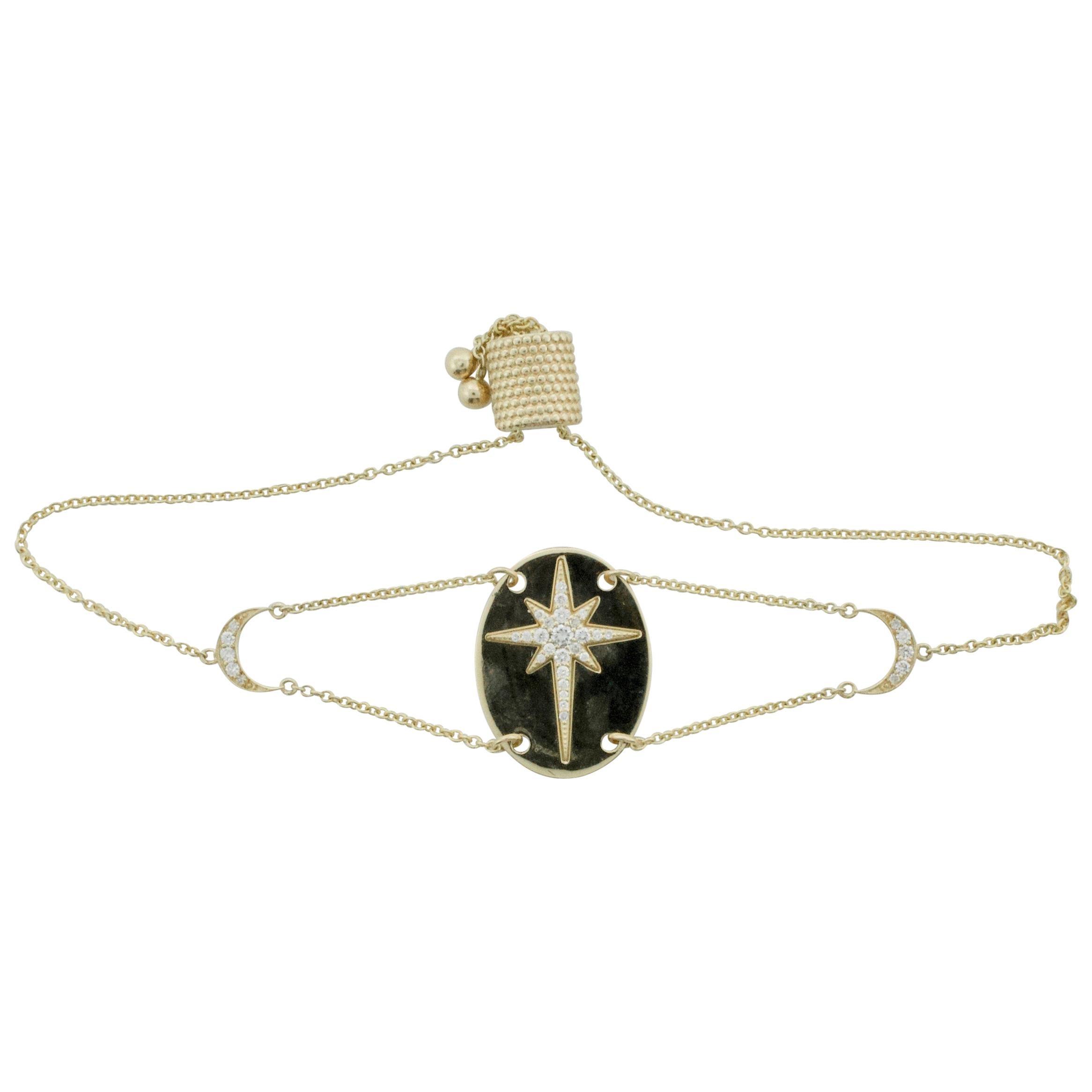 Celestial ""Der Mond und die Sterne" Diamantarmband aus Gelbgold mit Schiebe