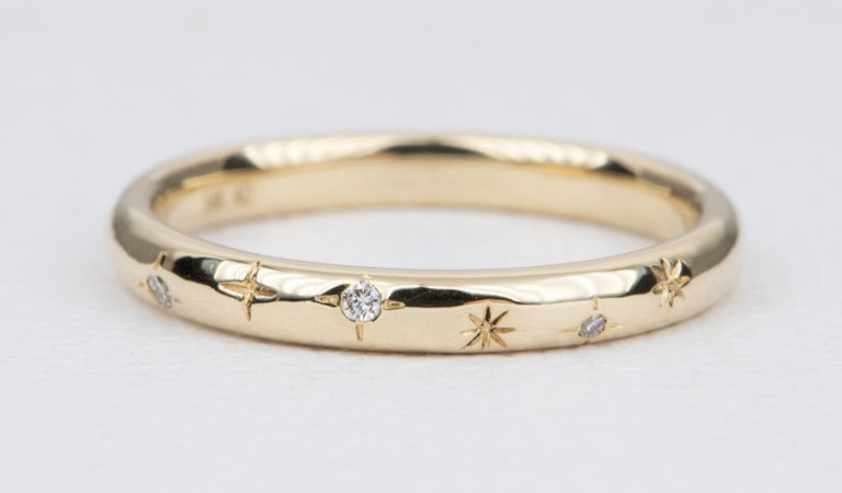 Celestial-Themed Diamond and Stars Wide 14K Gold Wedding Band AD2316 at ...