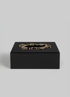 Celestial Tissue Box Black Large in Lacquer Wood & Brass, Viya By Vikram Goyal