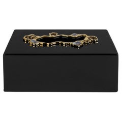Celestial Tissue Box Black Large in Lacquer Wood & Brass, Viya By Vikram Goyal