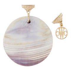 White, Tan, and Purple Celestial Wampum Quahog Necklace Pendant