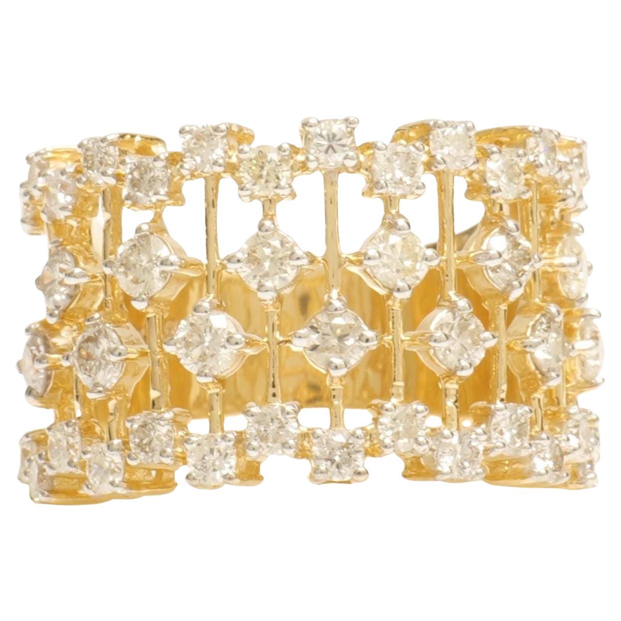 Celestial Wide Band Starburst Natural Diamond Ring in 14k Solid Gold (Certified)