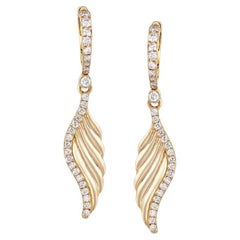 Boucles d'oreilles pendantes en or jaune 14K avec diamants, Aile céleste