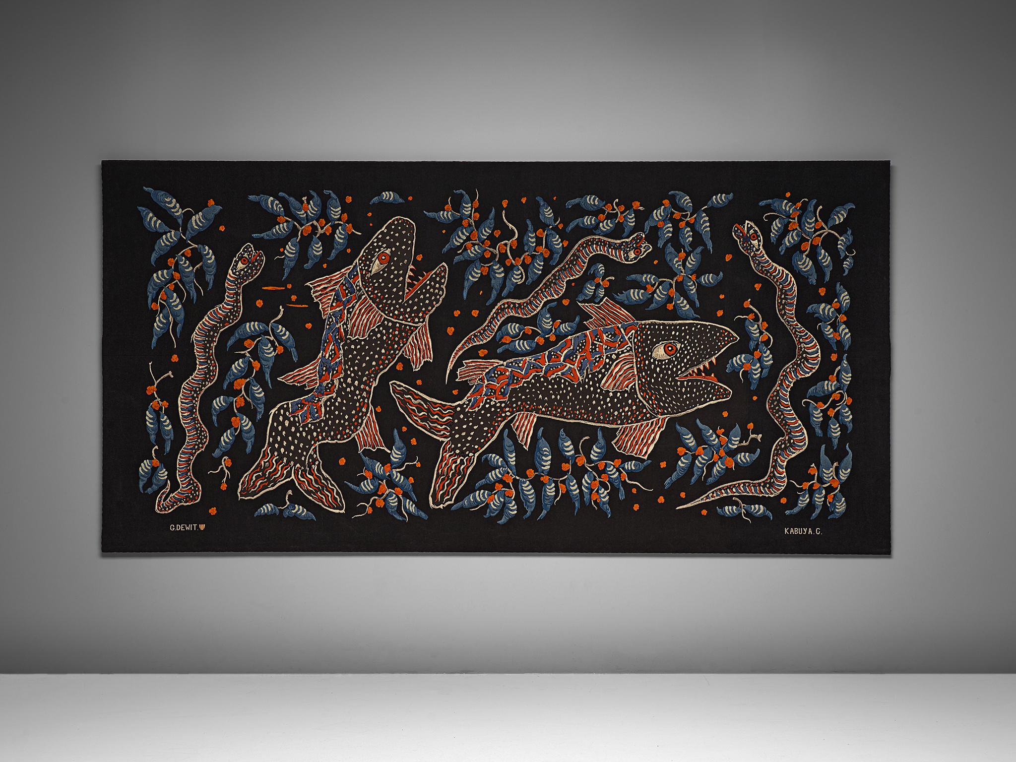 Celestin Kabuya manufactured by Gaspard de Wit, wall tapestry, fabric, Belgium, 1960s.

Grand wall tapestry designed by Celestin Kabuya and manufactured by Gaspard de Wit for the Foncolin building in Brussels. The Foncolin building, a modernist