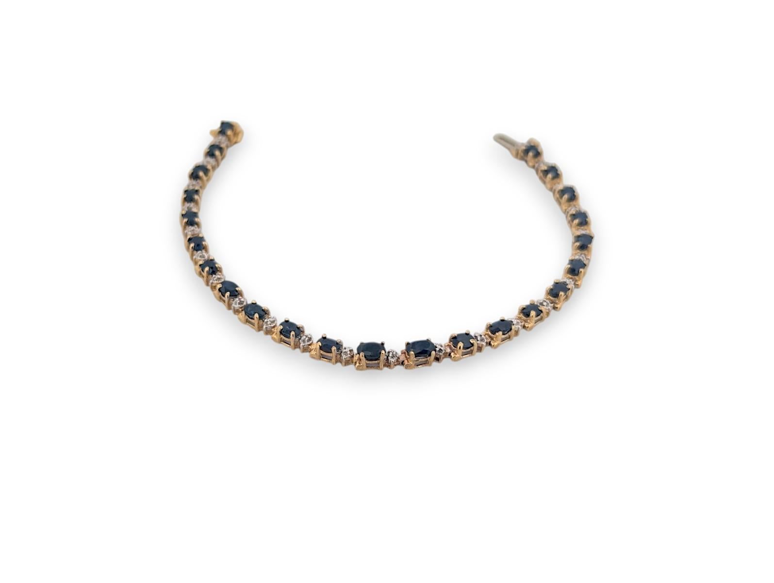 Artisan Celestine  10K Yellow Gold Sapphire Bracelet, 3.80 CT Natural Sapphires For Sale