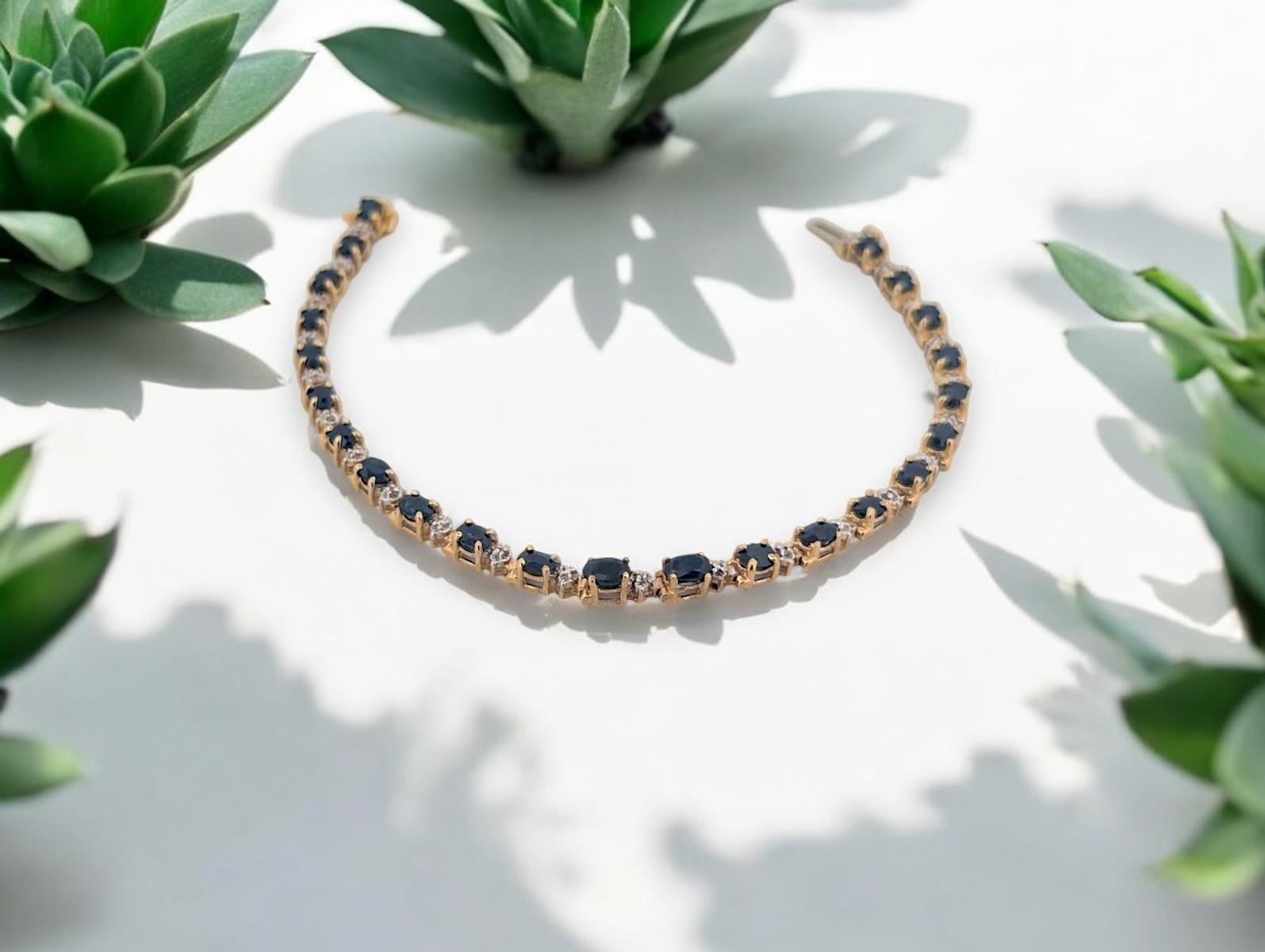 Bead Celestine  10K Yellow Gold Sapphire Bracelet, 3.80 CT Natural Sapphires For Sale