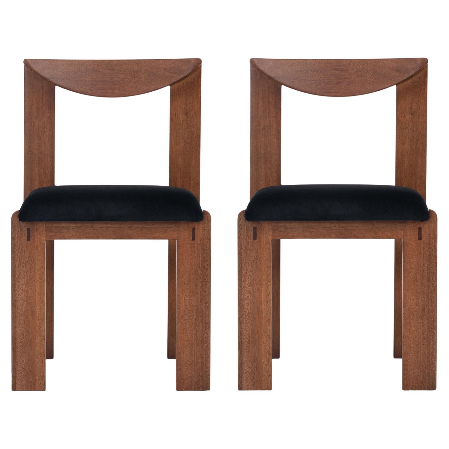 Celestine Stuhl, Holzstuhl mit Samtsitz (2 Stühle) im Angebot