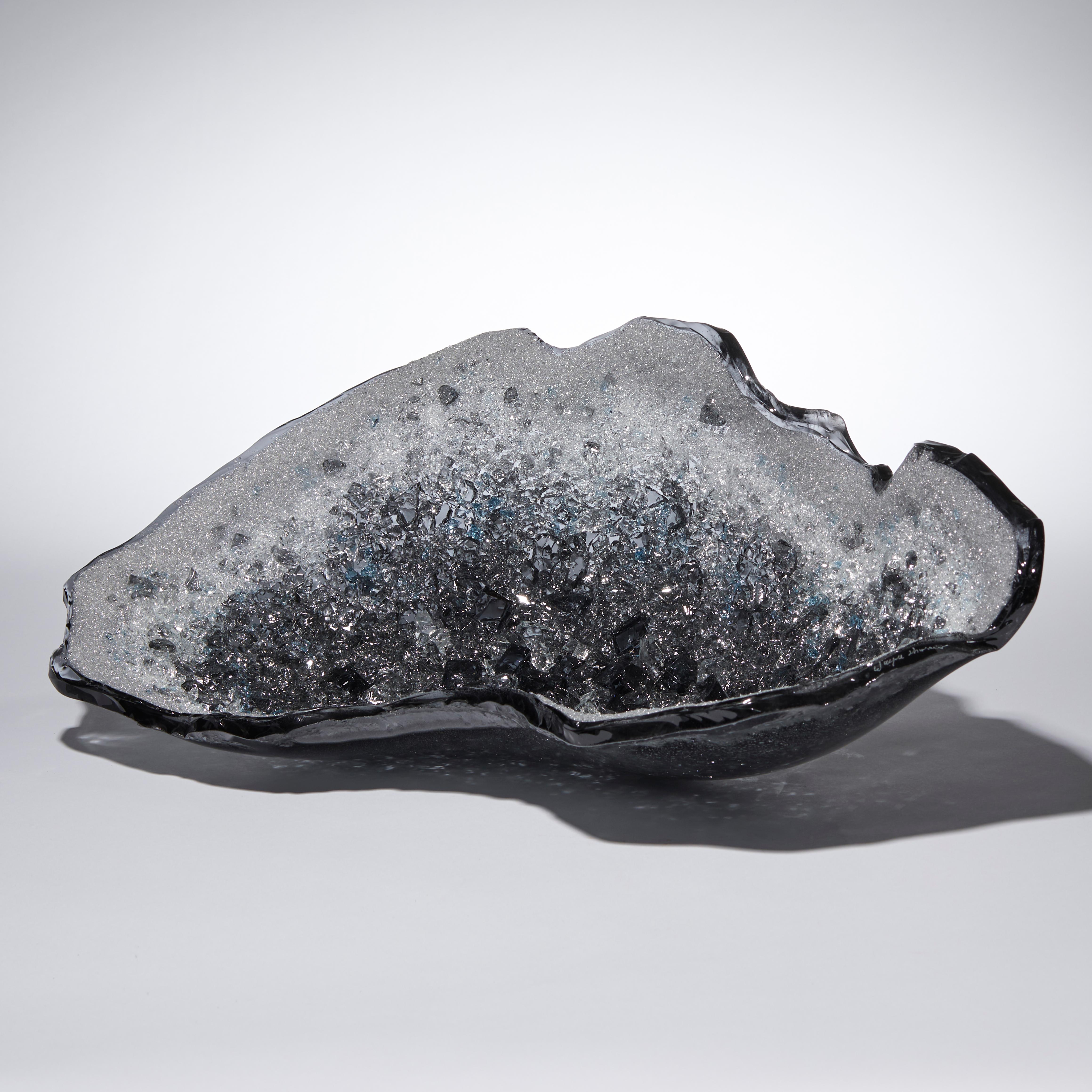 Organic Modern Celestine I, Unique Grey & Clear Glass Sculpture / Centrepiece by Wayne Charmer