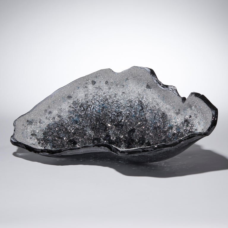 Organic Modern Celestine I, Unique Grey & Clear Glass Sculpture / Centrepiece by Wayne Charmer For Sale