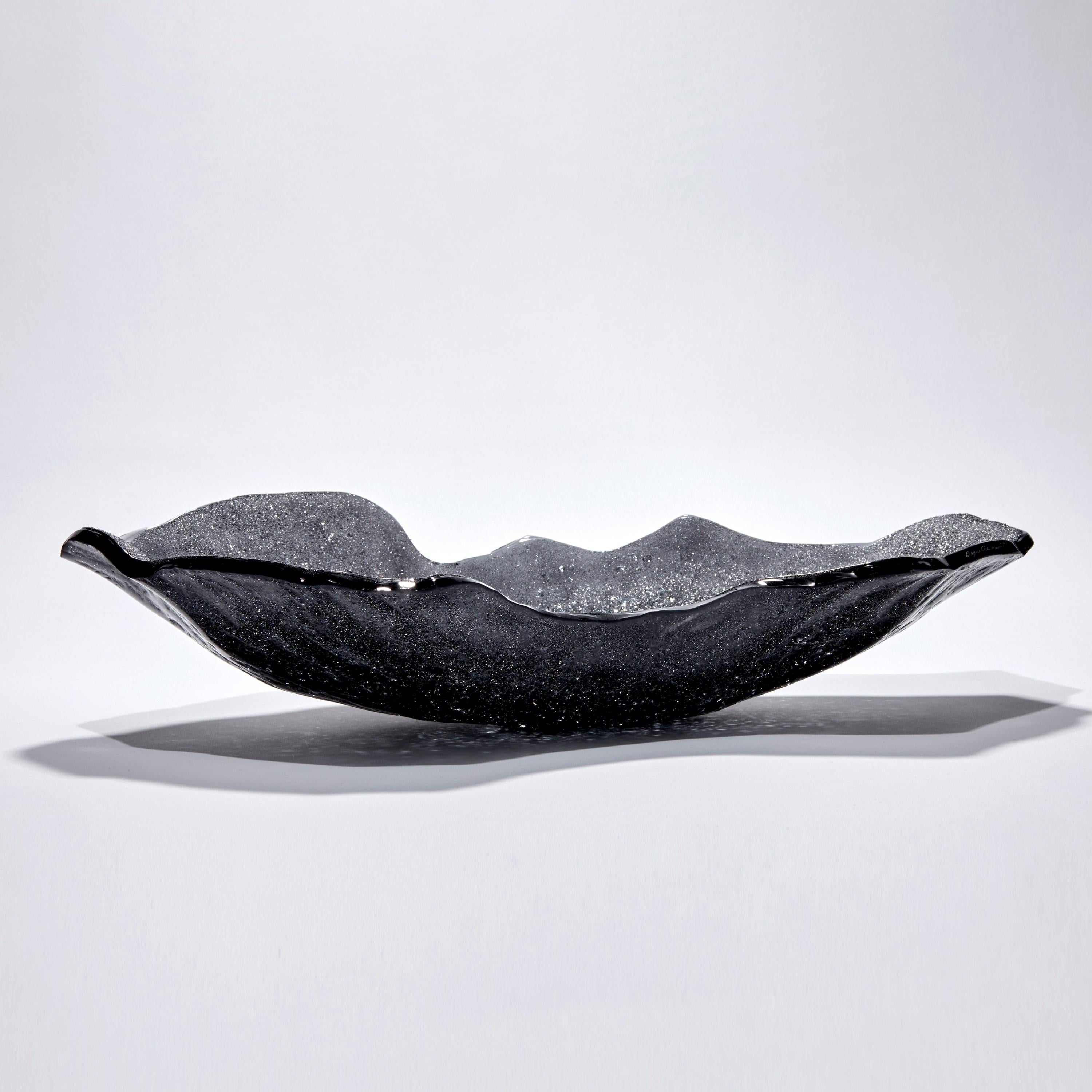 Organic Modern Celestine V, black & Grey Sparkly Glass Sculptural Centrepiece by Wayne Charmer For Sale