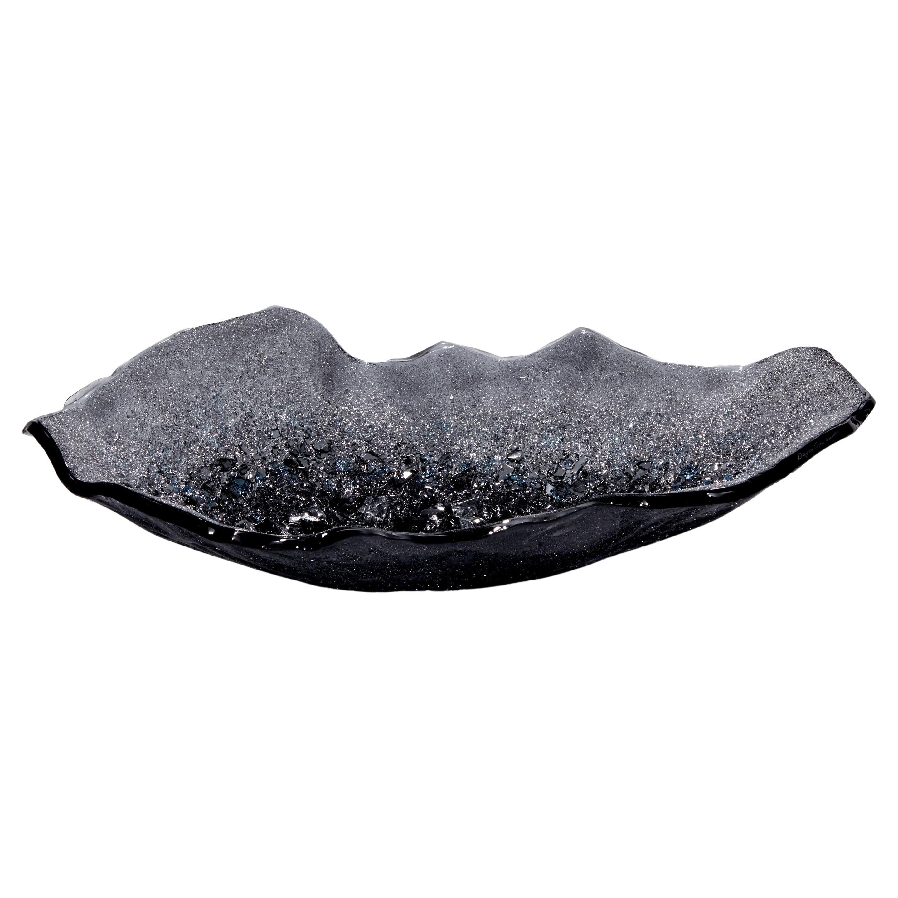 Celestine V, black & Grey Sparkly Glass Sculptural Centrepiece by Wayne Charmer For Sale