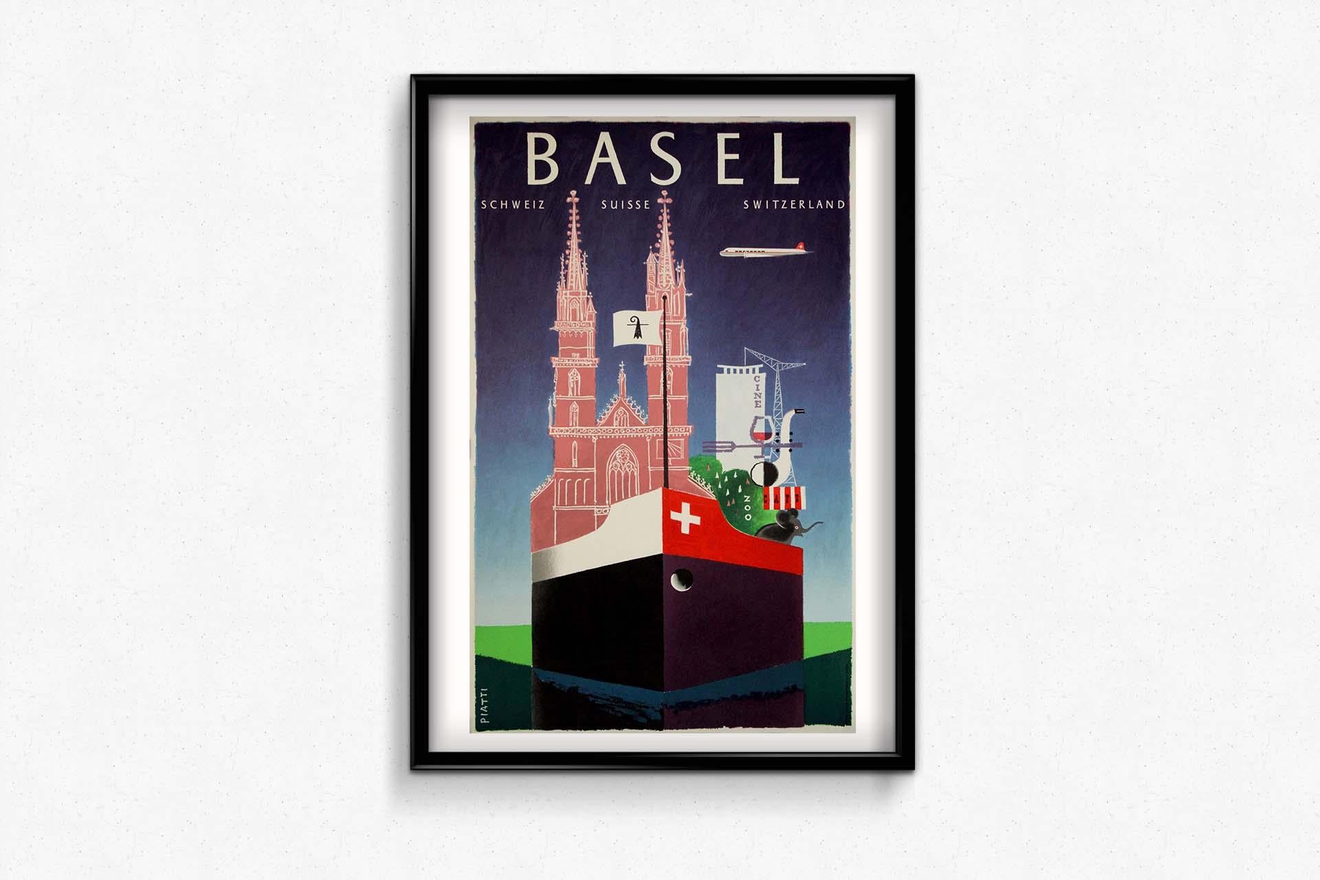 In 1954, Celestino Piatti crafted an original travel poster that captured the essence of Basel, Switzerland. Rather than focusing on specific visuals, Piatti's design aimed to evoke the vibrant spirit of the city through its distinctive style.

With