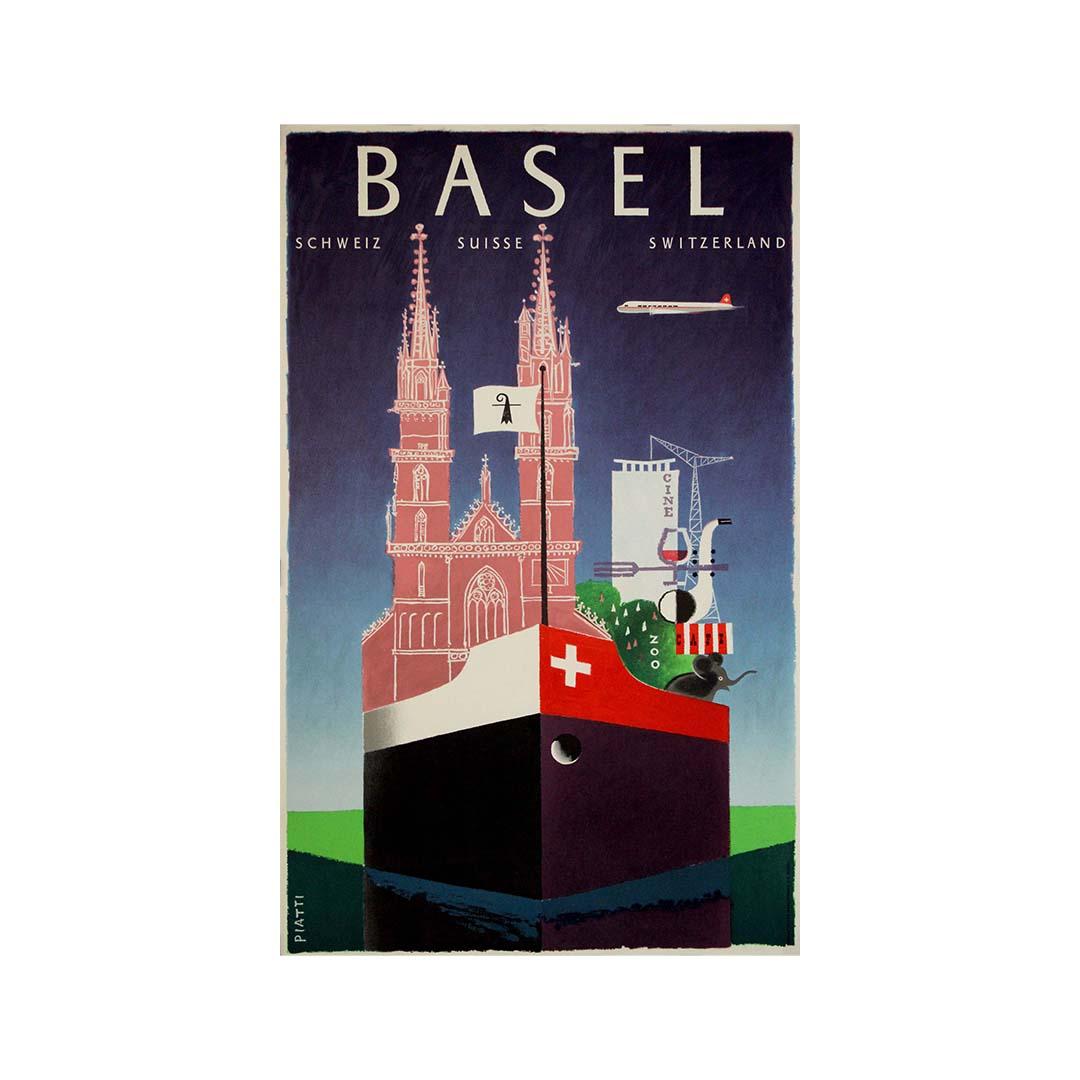 Affiche de voyage originale de 1954 par Celestino Piatti, Bâle Suisse en vente 3