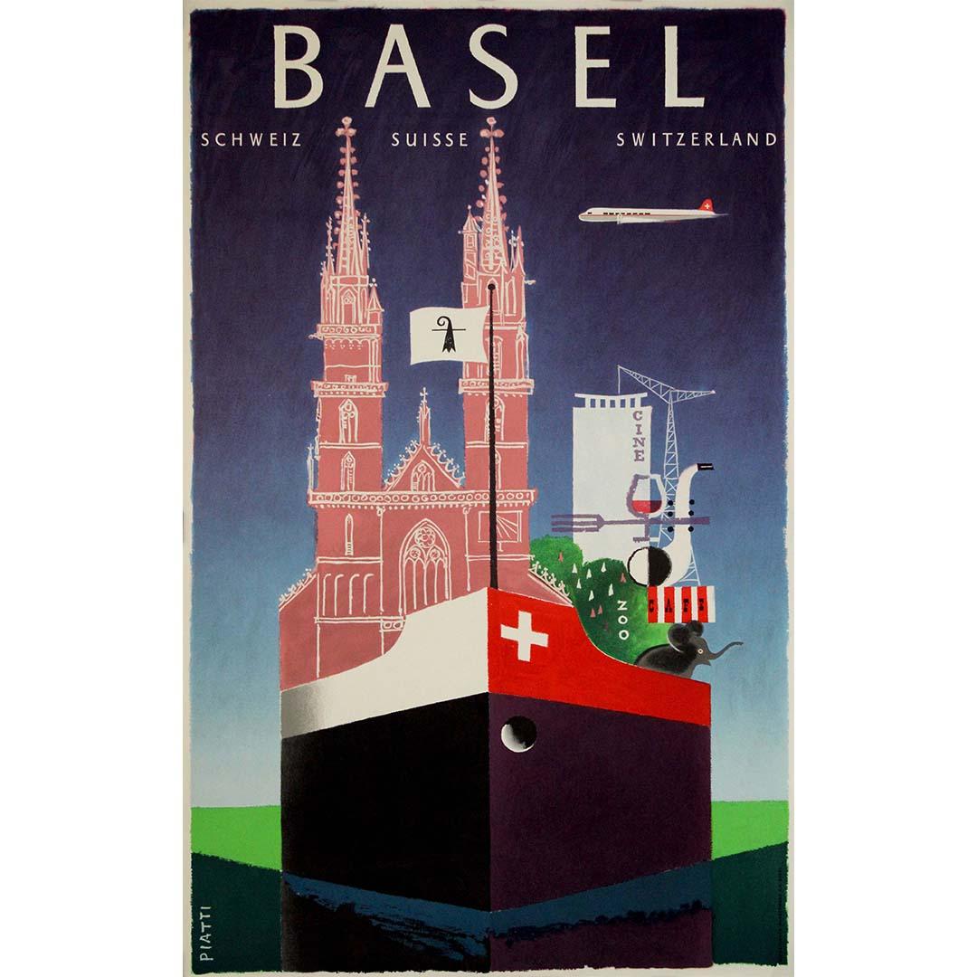1954 entwarf Celestino Piatti ein originelles Reiseplakat, das die Essenz von Basel, Schweiz, einfing. Das Design von Piatti konzentrierte sich nicht auf bestimmte visuelle Elemente, sondern sollte durch seinen unverwechselbaren Stil den lebendigen