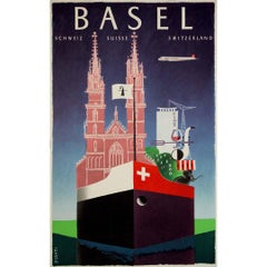 Retro 1954 original travel poster by Celestino Piatti Basel Suisse